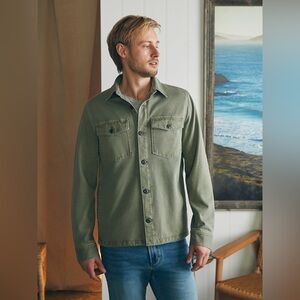 Faherty Olive Green Button-Up Jersey Shirt Jacket